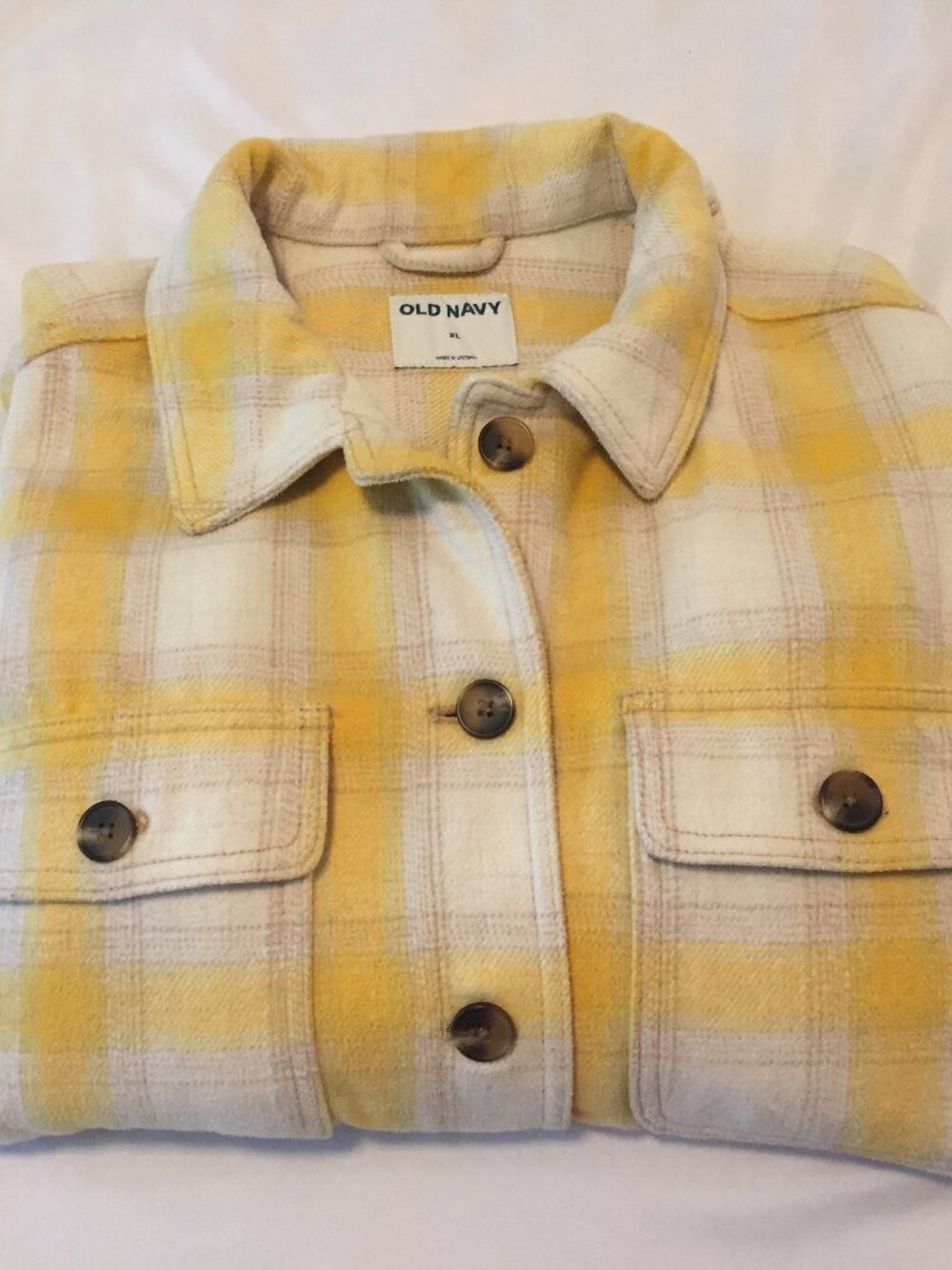 Old Navy Yellow Plaid Soft-Brushed Utility Shacket Women Size XL Slide Pockets